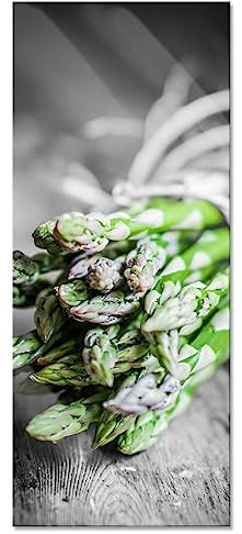 Tableau panoramique en verre véritable avec asperges fraîches 120 x 50 cm Avec suspension et entretoises