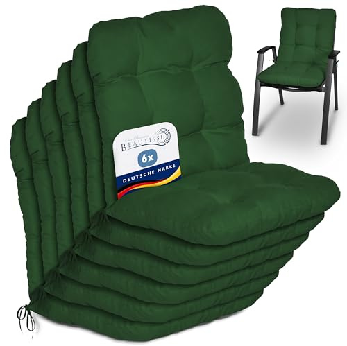 Beautissu 6er Set Niedriglehner Auflagen Stuhlauflage Sitzkissen | 100x50x8cm Dunkelgrün Niederlehner Sitzauflagen Stuhlkissen Gartenstühle Gartenstuhlauflage Balkon Flair NL