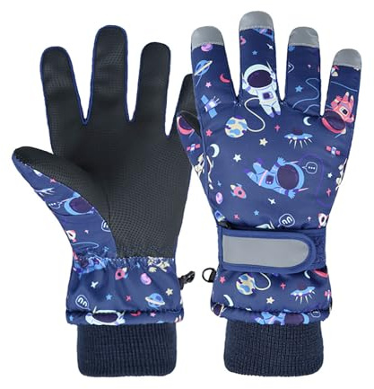 QKURT Guantes de Esquí y Snowboard para Niños - Cálidos, a Prueba de Viento para Invierno, Ciclismo y Correr - Manoplas para Clima Frío para Niñas y Niños de 1-9 Años