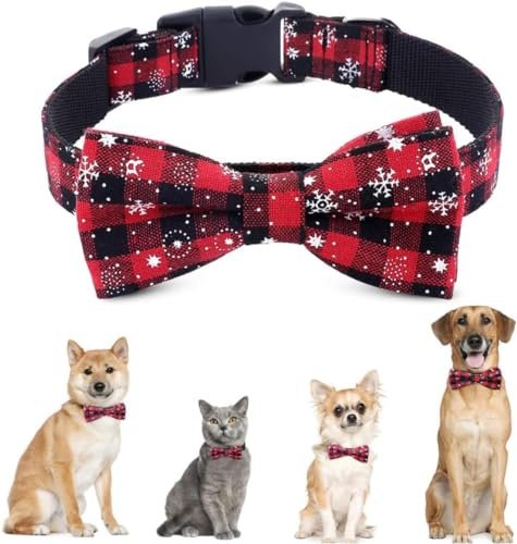 ZTA Weihnachten Hunde Halsband Hunde Katze Halsbänder mit Schleife Hundehalsband einstellbar Christmas Schneeflocke Fliege Kragen für Klein Hunde Größe S