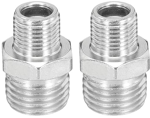 PATIKIL 1/8 to 1/4 Air Brush Hose Adapter, 2PCS 1/8 BSP Male to 1/4 BSP Male Fitting Conversion Adapter Nipple Metal Connector for Air Compressors