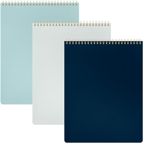 PAPERAGE Top Bound Spiral Notebook, 3 Pack, Lined Notepad, (Light Grey/Navy/Sage Green), 70 Sheets (140 Pages) Per Notebook, Wide/Legal Ruled, 8.5 inches x 11 inches