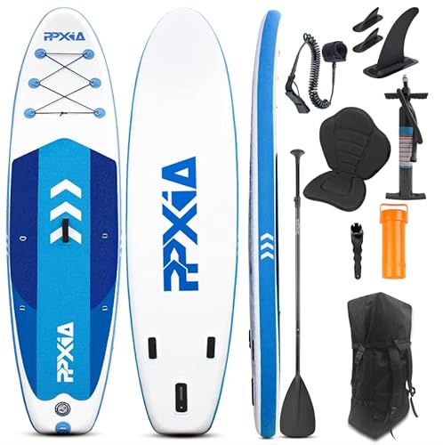 Planche de stand up paddle gonflable - Design large et stable - 320 cm x 80 x 15 cm - Charge maximale : 200 kg - Avec accessoires complets - Planche de surf pour enfants et adultes