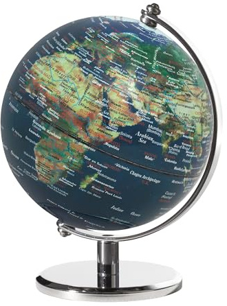 TROIKA Globus Mini Ø 13 cm GAGARIN Globus blaue Meere & grünblauen Landflächen, verchromter Metallfuß, weicher Filzboden, bewegliche Achse - im hübschen Karton ideal zum Verschenken