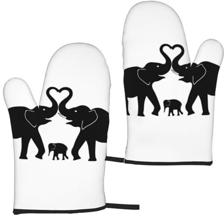 Old Elephant And Young Elephant Lot de 2 gants isolants pour four micro-ondes pour barbecue cuisine et pâtisserie