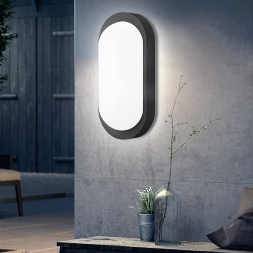 Oraymin Kellerlampe LED Wandleuchte Schwarz, 18W 1710LM Deckenleuchte Oval, IP65 Feuchtraumleuchte Wandlampe Außen, 4000K Kellerleuchte LED Deckenlampe für Treppe Flur Keller Garten WC Garage
