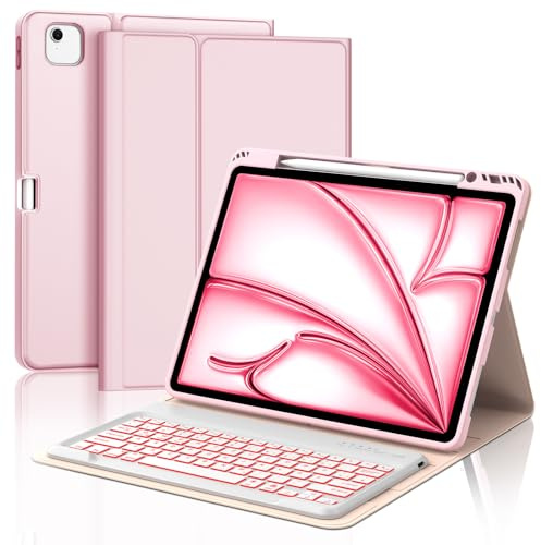 IVEOPPE Hülle Tastatur für iPad Air 13 M4 2026, Deutsches QWERTZ Layout, Magnetisch Bluetooth Beleuchtung Keyboard für iPad Air 13 Zoll 2026 M4/2025 M3/2024 M2, Rosa