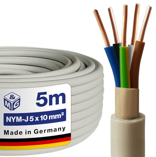 M&G Techno NYM-J 5x10 mm² Mantelleitung, 5m Feuchtraum Elektrokabel Grau