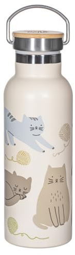 Sass & Belle Cats Stainless Steel Water Bottle – Insulated 500ml Metal Bottle for Hot & Cold Drinks, Reusable Leakproof with Bamboo Lid – Cute Design for Cat Lovers