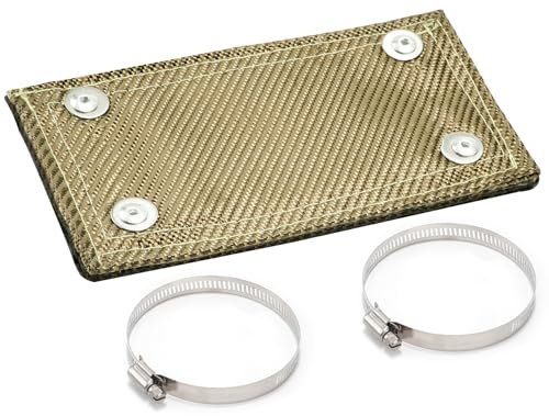 Hitzeschutzband Auspuff, Hitzeschutzmatte 20 x 10 cm Titanium Auspuffband Hitzeschild, mit Schlauchklemme, für Auto Motorrad Auspuff