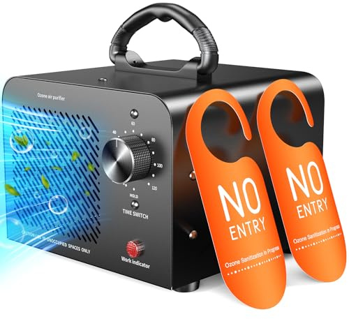 Ozone Generator 48,000mg, Commercial Ozone Machine Odor Removal, High Capacity O3 Ionizer Air Purifier Deodorizer, Portable Mini for Car, Home, Smoke, Pets, Industrial, for 4000 Square Feet -Black