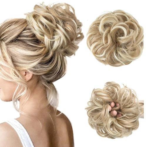 Postiche Chignon Cheveux Grande Postiches Bouclés Ondulés Chouchou Cheveux Naturel Faux Chignon Elastique pour Femmes Fille (Blonde sale)