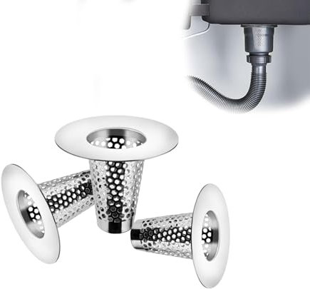 PARFCO Filtro Lavandino, 3 Pezzi Filtro Scarico Doccia, Acciaio Inox Raccogli Capelli Lavandino, Inserti Filtranti per Lavello per Cucina, Bagno, Balcone