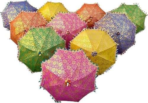 Traditional Gold Printed Brocade Umbrella Multi Designed Home Wedding Sangeet party Decor Sun Parasols Decorations Indian Home Decor (10)