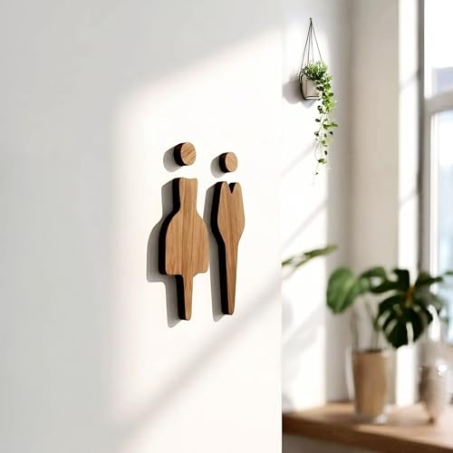NOIR.DESIGN® Gents and Ladies Toilet Door Sign – Self-Adhesive Restroom Sign for Business, Home, Office, Hotels & Pubs – Decorative & Gender Neutral (Walnut, 12 x 8.7cm)