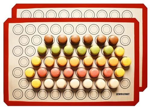 Macaron Silicone Baking Mats - Set of 2 - Full Size - 16 x 24 in (40 x 60 cm), Non-Stick Macaron Mat for Perfect Baking - Dishwasher & Oven Safe, Ideal for Macarons, Cookies, Bread, Red Border