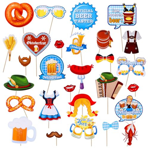 28 Stück Oktoberfest Deko, Oktoberfest Fotorequisiten Foto Requisiten Party Set Fotobox Accessoires OktoberfestPartybrille Bayrisch Bayern Bayrische DekoOktoberfest Accessoires Zubehör Sausage Party