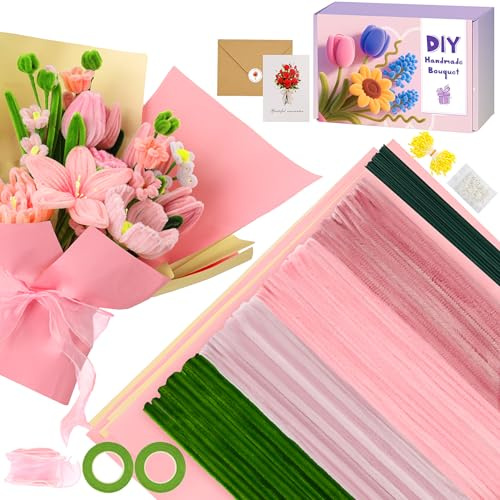 UUEMB Limpiapipas Manualidades, 400 Piezas Limpiapipas 4 Colores para DIY Flores Decoración con Tallos de Flores Cinta Adhesiva Estambres Listón Tarjeta de Felicitación Papel de Regalo (Rosa)