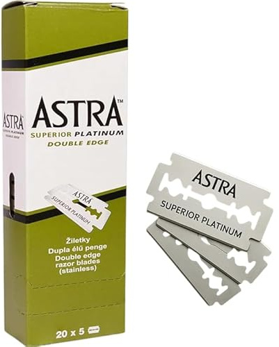 Astra rakblad för säkerhetshyvel – 100 dubbeleggade blad med 20 blodstillande stift mot rakningssår, gröna