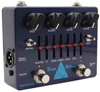summina Bass Distortion Pedal Alpha Omega Dual Modes DI Box 6-Band EQ Headphone Output Amp Simulator Bass Effects Pedal Aluminum Blue