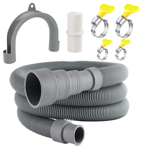 6.56 FT Universal Washing Machine Drain Hose, Drain Hose Extension Kit for Washer, Dishwasher, Dryers, Dehumidifier with 4 Hose Clamps, 1 U-Holder, 1 Adapter, Fit for 0.79-1.5 inch Drain Outlet