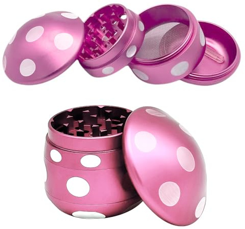 Hojalis Herb Grinder, 2.5”Mushroom Shaped Metal Grinder, 4 Layers Tobacco Grinder with Magnetic Top & Pollen Screen, 25 Grinding Teeth Metal Herbal Grinders with Pollen Scraper for Spice Mill