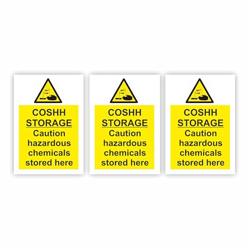 COSHH Cupboard Signs/Self-Adhesive Stickers / 70x100mm 3 Pack/Premium Gloss Finish/Weatherproof/COSHH Sign Multipack