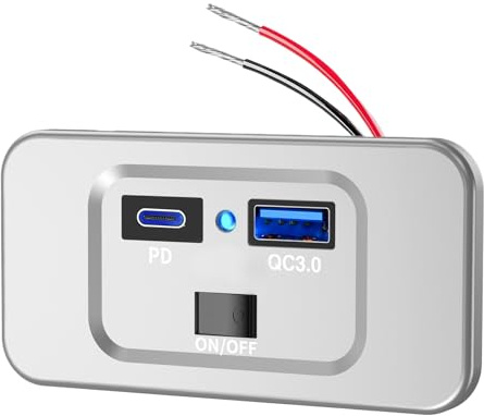 Caricatore USB – 12 V presa di corrente per moto, adattatore di ricarica veloce, impermeabile durevole per veicoli | compatta Marine RV ATV camion caricatore accessorio facile installazione