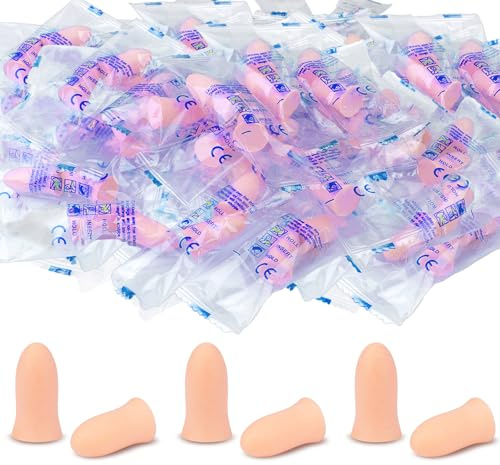 60 par skumöronproppar, supermjuka öronproppar för sömn, ergonomisk design, 36 dB SNR brusreducerande allergivänliga öronproppar för snarkningsblockering, flygning, studier, arbete (rosa)