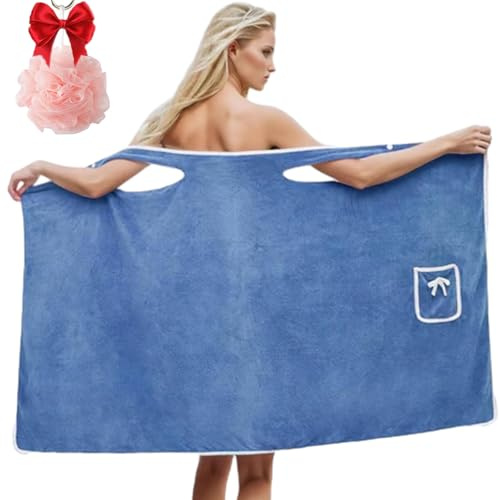 Plus Size Women’s Wearable Shower Skirt, Soft Coral Fleece Bath Wrap, Highly Absorbent & Quick-Drying Robe Towel for Bath