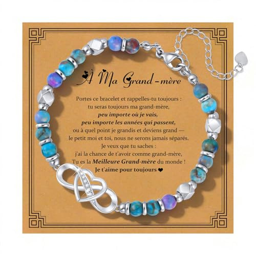 Gamtic Bracelet Femme Coeur Infini Noeud - Bracelets Pierres Naturelles Perles Chaine Argent Réglable Bijoux Tendance Bracelet d'Amitié Porte Bonheur Cadeau Femme Anniversaire Saint Mamie Maman Amie