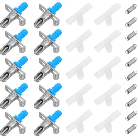Veemoon 10pcs Rabbit Water Drinker Set with White Three-way Connector, Metal Automatic Watering Nipple for Small Animals, Hanging Water Feeder Suitable for Rabbit Cages and Hutches