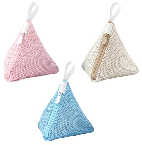 3Pcs Small Laundry Bag for Washing Machine, Anti-Sticking Laundry Pod Bags Triangle Net Bags with Zips and Hanging Loop for Laundrys Beads Socks Delicates Masks