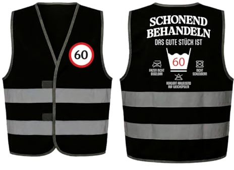 Geburtstag Warnweste mit Aufdruck – Spaßweste für 18 bis 99 Jahre – Party Weste mit Zahl & Spruch – Gästebuch Geburtstag Weste – Frischer Jahrgang Oldtimer Schonend behandeln – Gelb oder Schwarz