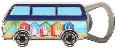 Flaschenöffner Bus-Design, 2-in-1 Kühlschrankmagnet, Metall, Strandhaus-Motiv, ca. 95 x 40 x 5 mm