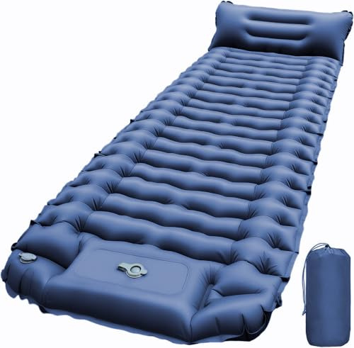 SFEATRU Matelas Gonflable 1 Place, Matelas Gonflable, Matelas de Plage-Bleu | Confort, Gonflage rapide, Pompe à pied intégrée, Gain de place, Épaissi Résistant, Léger , Polyvalent-Pour l'extérieur