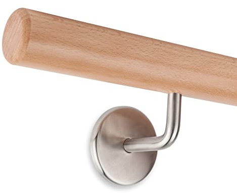 Handlauf Set Holz Buche 45mm rund inkl. 4 Edelstahlhalter zum Einschrauben_neu (400 cm)