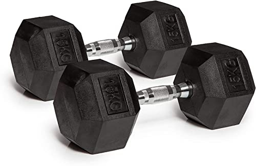 MAXSTRENGTH Hex Hanteln Gummi Gewicht Set Home Gym Trizeps Hexagonal Ergo Fitness Training (15 kg x 1 Einzel))