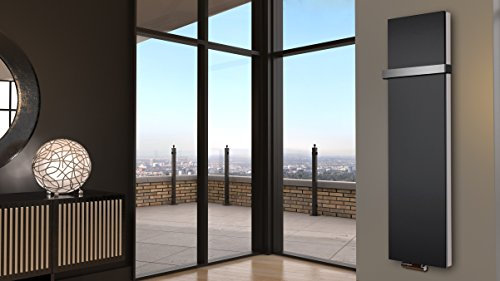 BADHEIZKÖRPER Design Mirror Steel 6 180x47cm 1964 Watt schwarz + (+1 Halter 50mm) SZAGATO Handtuchwärmer Handtuchtrockner Handtuchhalter Paneelheizkörper vertikal Mittelanschluß Flachheizkörper