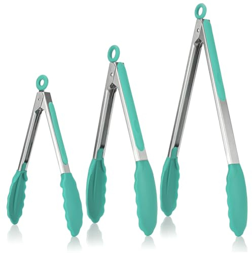 U-Taste 315℃ Värmebeständig Kökstång 18/8 Rostfritt Stål Set med 3 (Kricka) | Grilltång med Nonstick Silikonspetsar & Handtag för Matlagning, Servering, BBQ, 18/23/30 cm