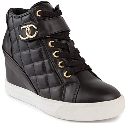 Juicy Couture Womens Wedge Sneakers High Top Womens Sneakers with Wedge, Wedgies Sneakers for Women-Journey 7.5 Black