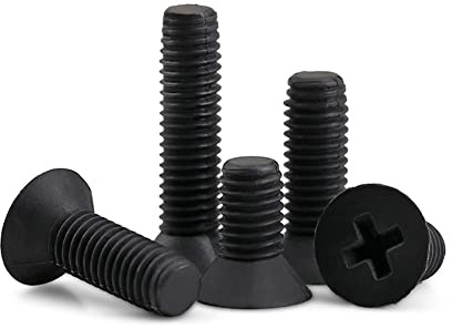 CONPHERON Tornillos de Cabeza Avellanada Cruzado de Nailon Tornillos de Cabeza Plana Tornillos de Plástico Negro, M4*6 mm,50 pcs