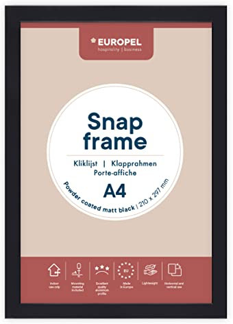 EUROPEL Cadre Porte affiche clic-clac A4, noir, profil 25mm plat