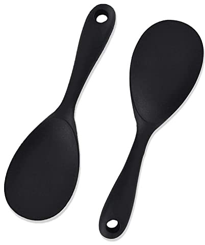 2 Stück Kochlöffel Silikon Set, Servierlöffel, Antihaft Reislöffel, Reis Kocher Kochlöffel, Funktioniert für Reis, Reiskocher, Kartoffelpüree Oder Mehr (Schwarz)
