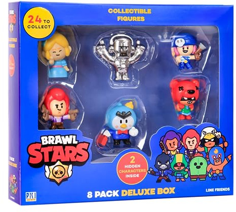 P.M.I. Brawl Stars Collectible Figures - 8 Pack Deluxe Box -Including 2 Rare Hidden Characters (S1) (Random) (BRW2070)