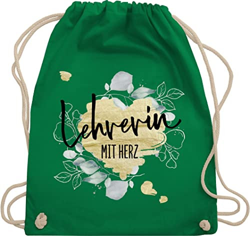 Turnbeutel Rucksack - Taschen - Lehrerin mit Herz - Abschiedsgeschenk Weihnachten - Unisize - Grün - für lehrerinen baumwolltasche geschenk fur lehrerinnen turnsack zum abschied stoffrucksack