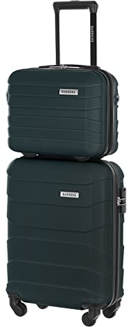 BARRENS Set valigia da trasporto + astuccio per cosmetici | Bagaglio a mano | Valigia da trasporto 55x40x20 cm 34l | Astuccio per cosmetici 31x35x18cm 17l | Materiale ABS resistente | Verde