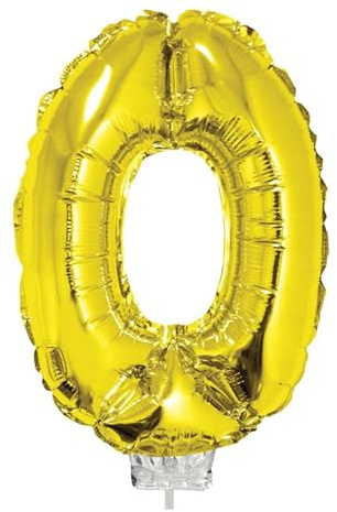 NEU Mini-Folienballon am Papierstäbchen, Zahl 0, gold, ca. 40cm
