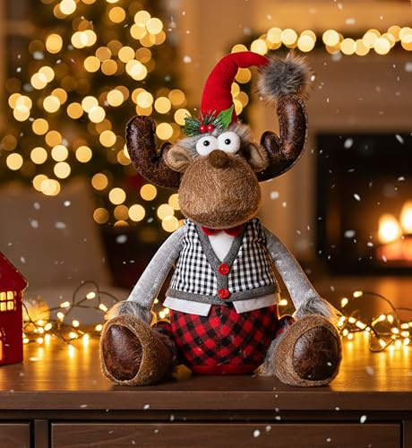 KAMACA Deko Rentier Figur sitzend 45 cm Weihnachtsdeko Winter Deko Figur Stoff Wohnzimmer Fensterbank Kommode Hirsch Dekofigur (Rentier sitzend 45 cm)