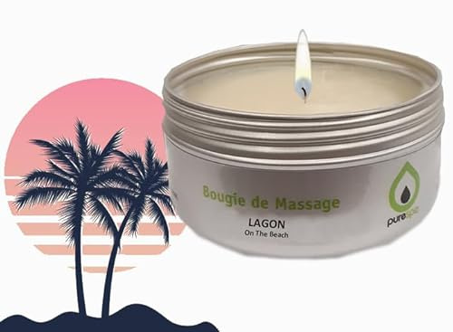 PurSPA Massagekerze, natürlich, Duft Lagon On The Beach – 100 % sinnlich und entspannend (80 g)